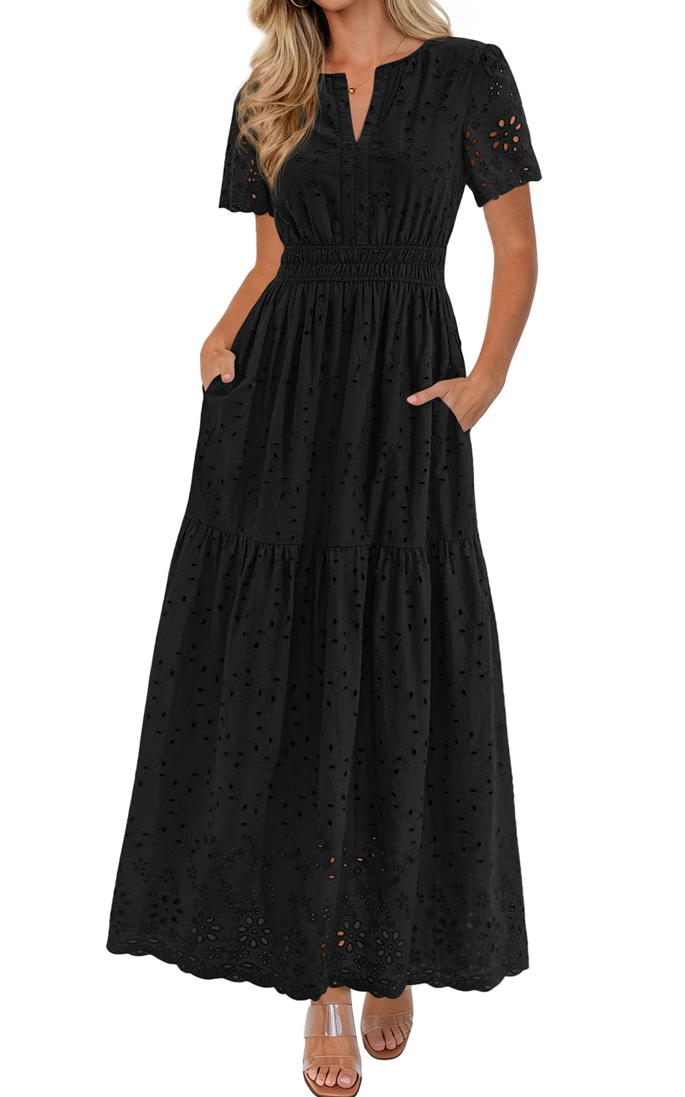 PRETTYGARDEN Short Sleeve Spring Dresses for Women 2026 Elegant Classy Boho High Waist A Line Pleated Wedding Guest Dress PRETTYGARDEN