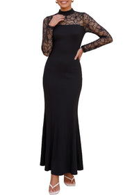 PRETTYGARDEN Women's Fall Lace Sheer Dress Bodycon Maxi Cocktail Dresses  Long Sleeve, Patchwork Mock Neck, Slim Fit, Elegant Mermaid, Semi Formal Outfits for Wedding Guest, Evening, Birthday Party