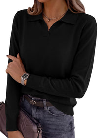 PRETTYGARDEN Womens Long Sleeve Collared Polo Sweater V Neck Knit Ribbed Business Casual Pullover Sweaters 2026 Fall Outfits
