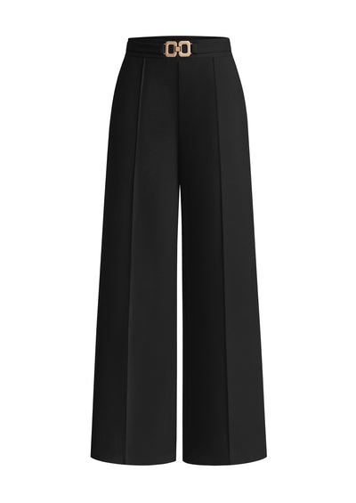 PRETTYGARDEN Women's High Waisted Dressy Casual Pants | Decoration Buckle,Front Seam Trousers with Pockets,Business Casual Outfits,Work Office Slacks,Daily Palazzo Pants All Season