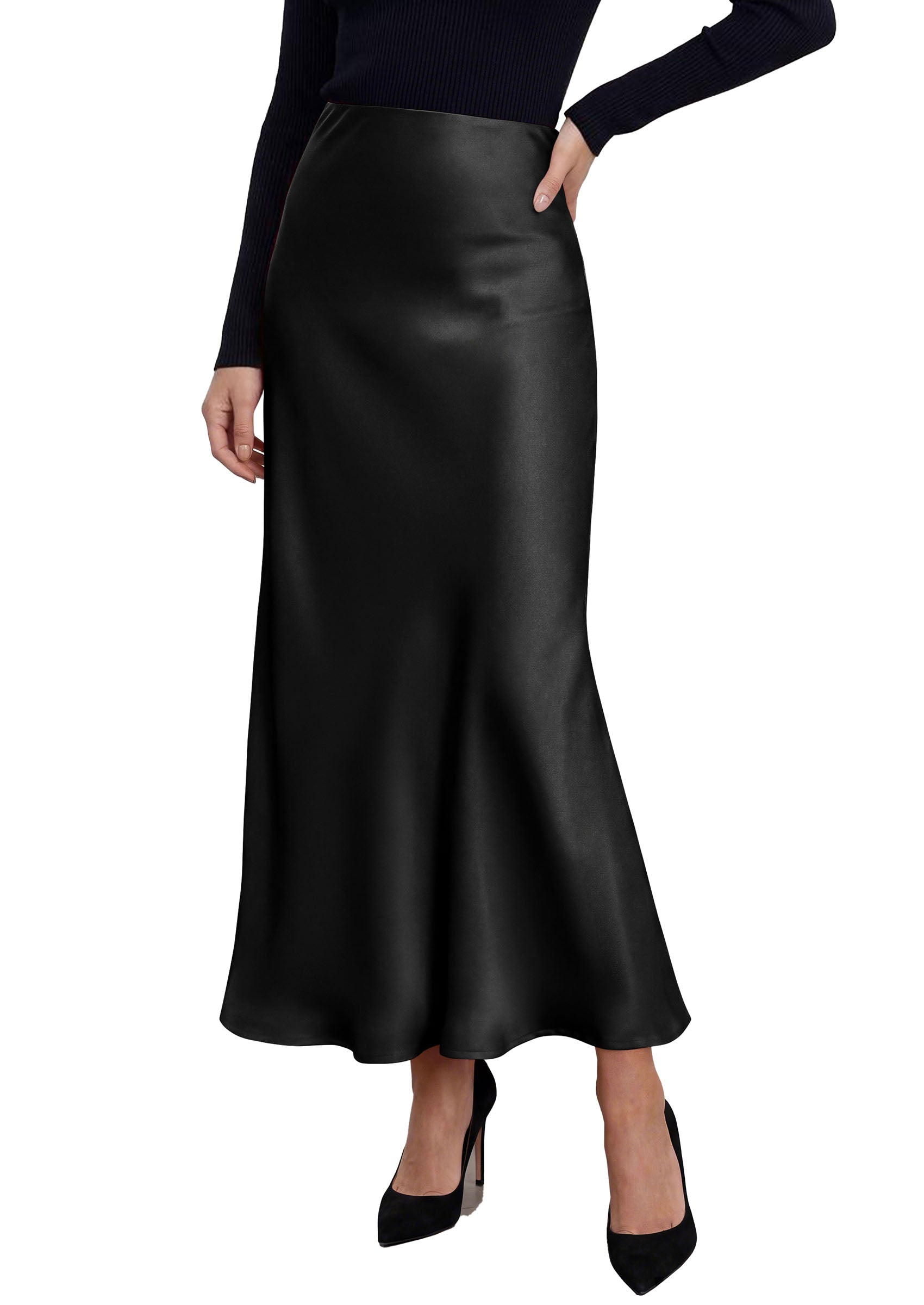 PRETTYGARDEN Women's 2026 Fall Fashion Maxi Long Skirts Trendy Silk Satin High Waisted A Line Mermaid Business Casual Outfits