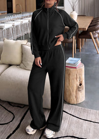 PRETTYGARDEN Women's 2 Piece Sweat Set Casual Fall Outfits | Zip Up Sweatshirt,Wide Leg Pants Sweatsuits,Side Stripes,Matching Lounge Sets,Athletic Wear for Airport,Jogging,Travel,Daily