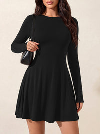 PRETTYGARDEN Womens Fall Mini Dress 2026 Crewneck Long Sleeve Tie Back Waist A Line Flowy Casual Dresses Fashion Outfits