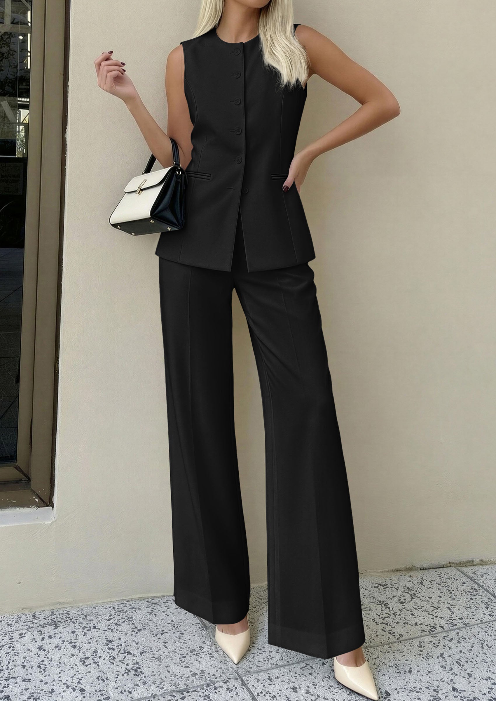 PRETTYGARDEN Women's 2 Piece Sets Summer 2026 Work Clothes Sleeveless Blazer Vest Pants Suits Spring Business Casual Outfits PRETTYGARDEN