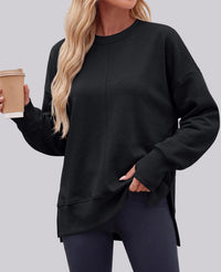 PRETTYGARDEN Womens Long Sleeve Loose Crewneck Sweatshirts with Thumb Hole | Soft Cozy Fleece Basic Side Slit Oversized Pullover Tops, Workout Casual Daily Wear, Y2k 2026 Fashion Fall Winter Clothing