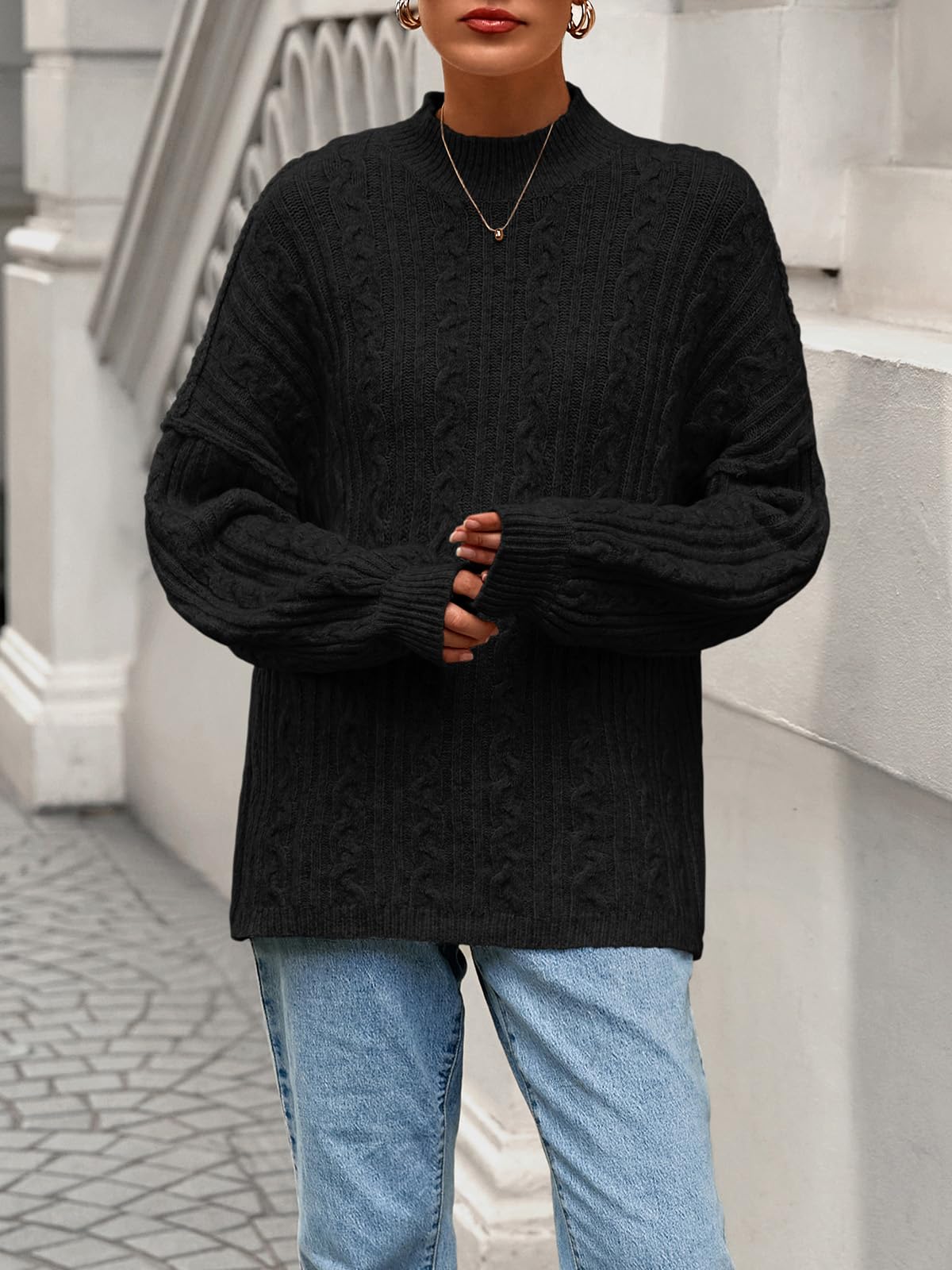 PRETTYGARDEN Womens Sweater 2026 Long Sleeve Crewneck Cable Knit Oversized Sweaters Pullover Exposed Seam Spring Outfits