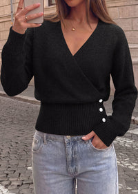 PRETTYGARDEN Women V Neck Wrap Sweater Cropped Tops Fall Winter Fashion 2026, Business Casual Outfits, Stretchy Soft knit, Wide Ribbed Hem with Side Buttons Pullover Sweaters