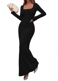 PRETTYGARDEN Women's Fall Long Sleeve Maxi Bodycon Dresses | Soft Stretchy Ribbed Knit, Bell Sleeve Square Neck Mermaid, Elegant Long Dress, Wedding Guest Party, 2026 Winter Clothing