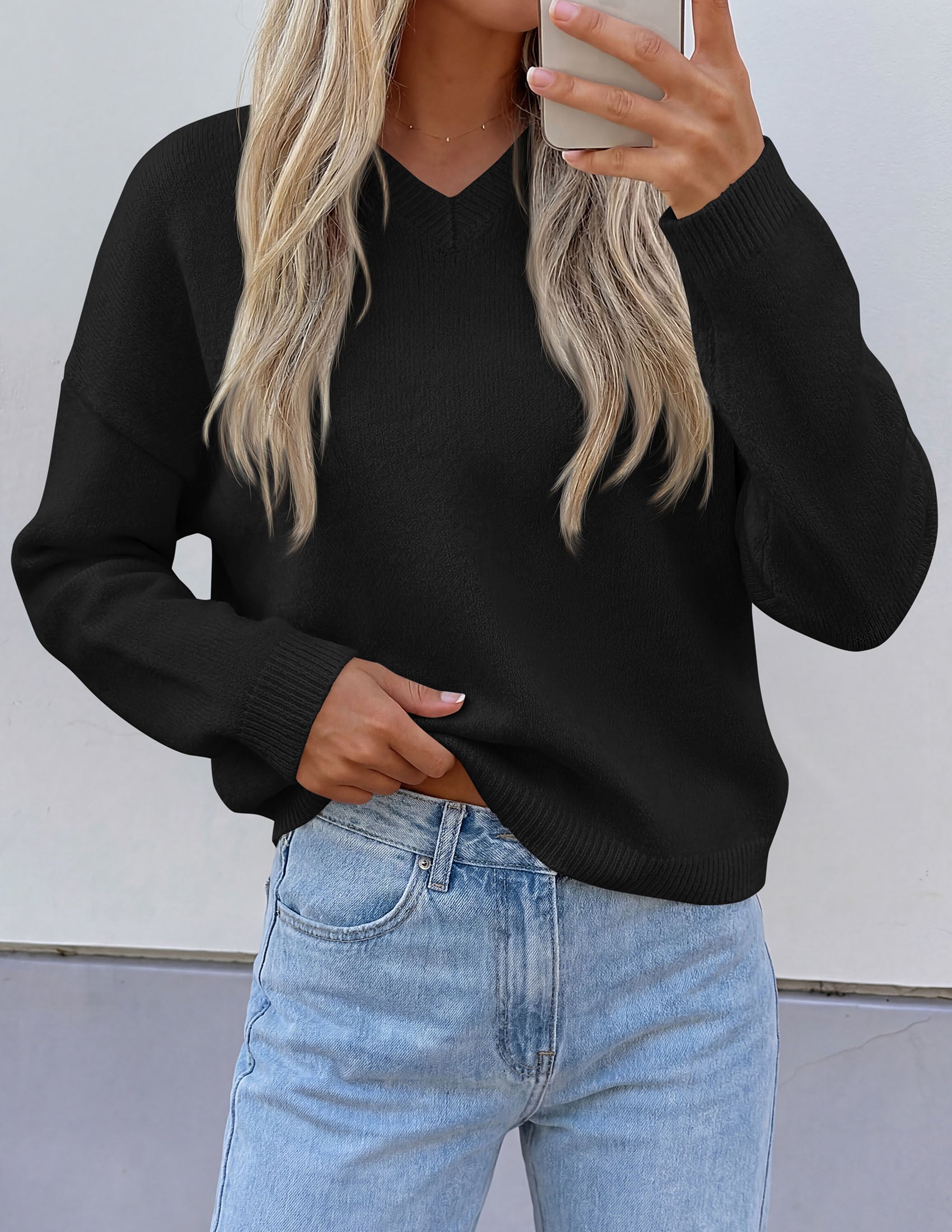 PRETTYGARDEN Women's Fall Fashion V Neck Cozy Sweaters | Soft Stretchy Warm, Chunky Knit Pullover, Loose Fit Long Sleeve Tops, Dressy Casual Blouses,Trendy Holiday Winter Outfits