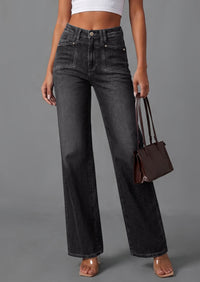 PRETTYGARDEN High Waisted Wide Leg Jeans for Women 2026 Trendy Baggy Straight Leg Stretchy Summer Denim Pants with Pockets