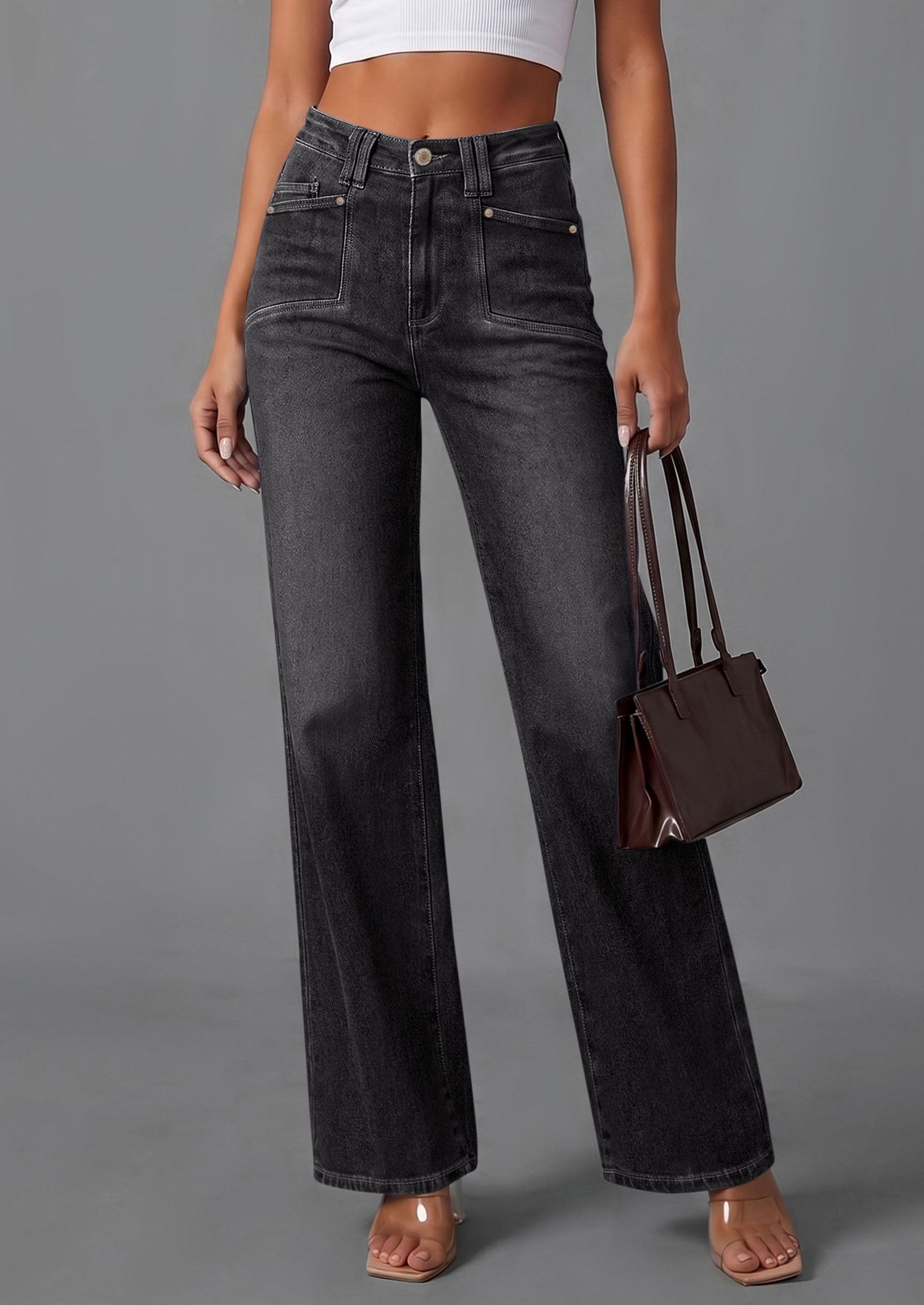 PRETTYGARDEN High Waisted Wide Leg Jeans for Women 2026 Trendy Baggy Straight Leg Stretchy Summer Denim Pants with Pockets