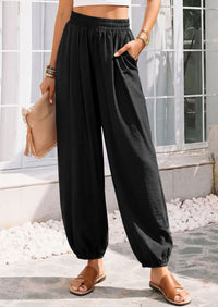 PRETTYGARDEN Womens 2026 Summer Casual Pants High Waisted Loose Wide Leg Palazzo Pockets Lounge Beach Travel Trousers Outfits