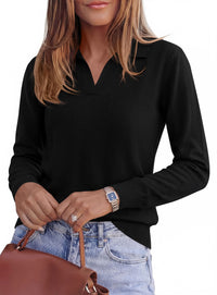 PRETTYGARDEN Womens Long Sleeve Collared Polo Sweater V Neck Knit Ribbed Business Casual Pullover Sweaters 2026 Fall Outfits