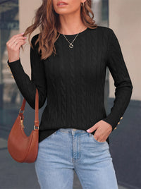 PRETTYGARDEN Fall Sweaters for Women Cable Knit Long Sleeve Button Cuffs | Slim Fit Sweater Tops Dressy Casual, Ribbed Crewneck Sweater Shirts, Women's Sweaters Fall Winter, Business Casual Outfits