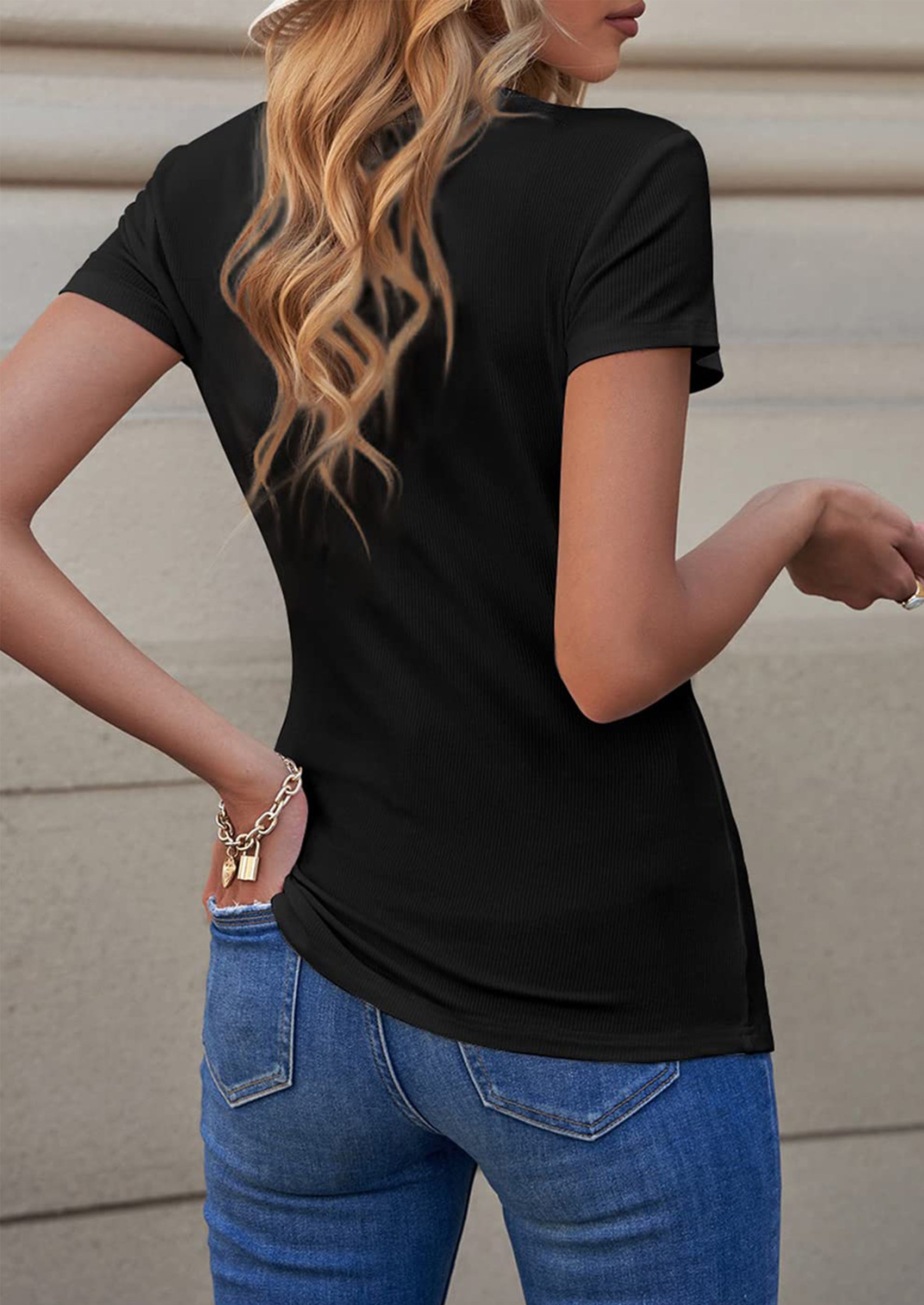 PRETTYGARDEN Women's Summer Casual Henley T-Shirts Short Sleeve V Neck Button Up Ribbed Knit Slim Fit Basic Tops