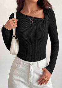 PRETTYGARDEN Womens 2026 Early Fall Fashion Long Sleeve T Shirts Asymmetrical Ribbed Fitted Trendy Going Out Tops Y2K Outfits