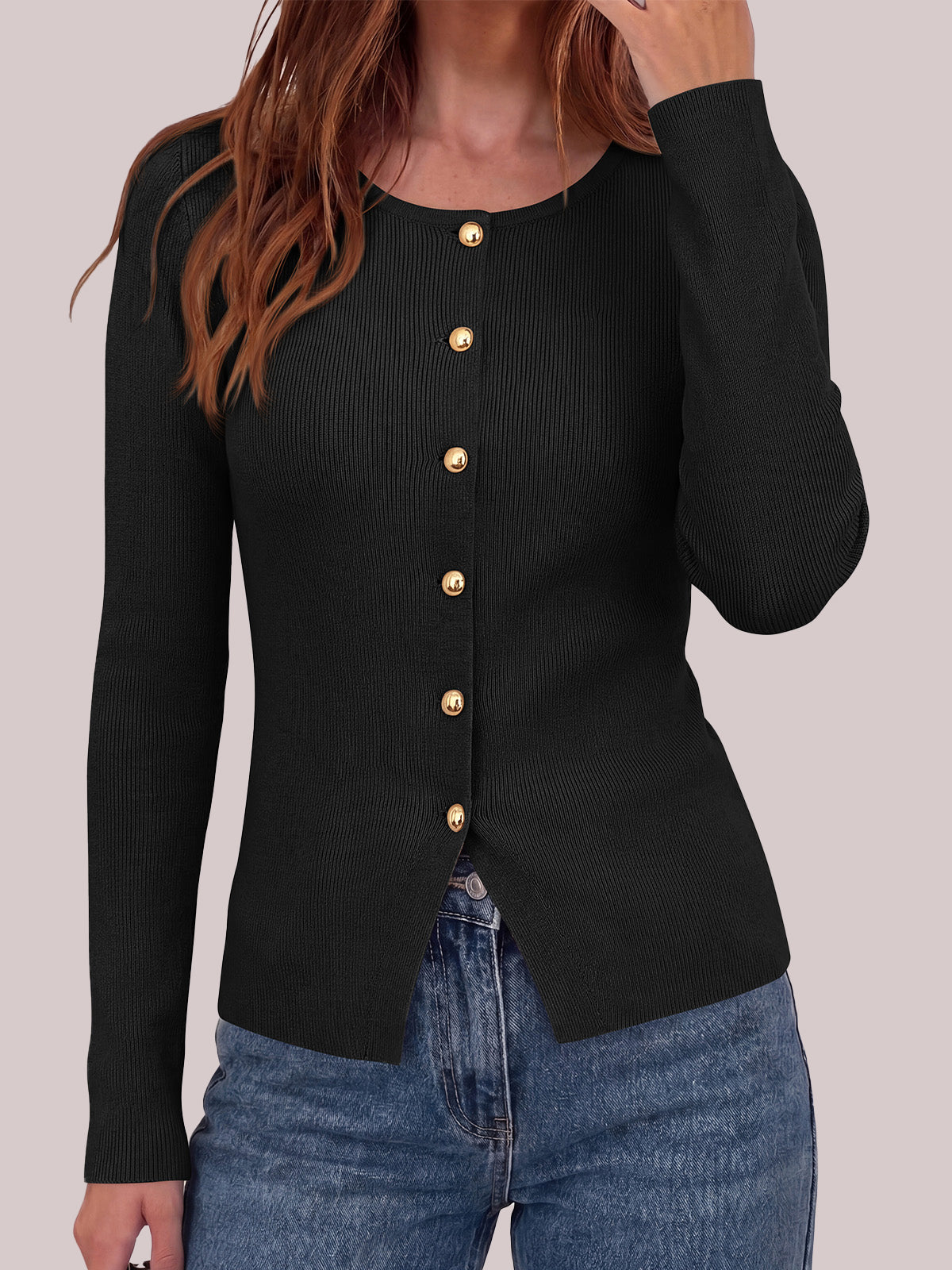 PRETTYGARDEN Long Sleeve Button Front Cardigan Sweaters for Women Fall Tops | Crewneck Ribbed Knit Sweater, Soft Short Cardigans, Business Casual Office Work Tops, Date Night Fashion Clothing Outfits