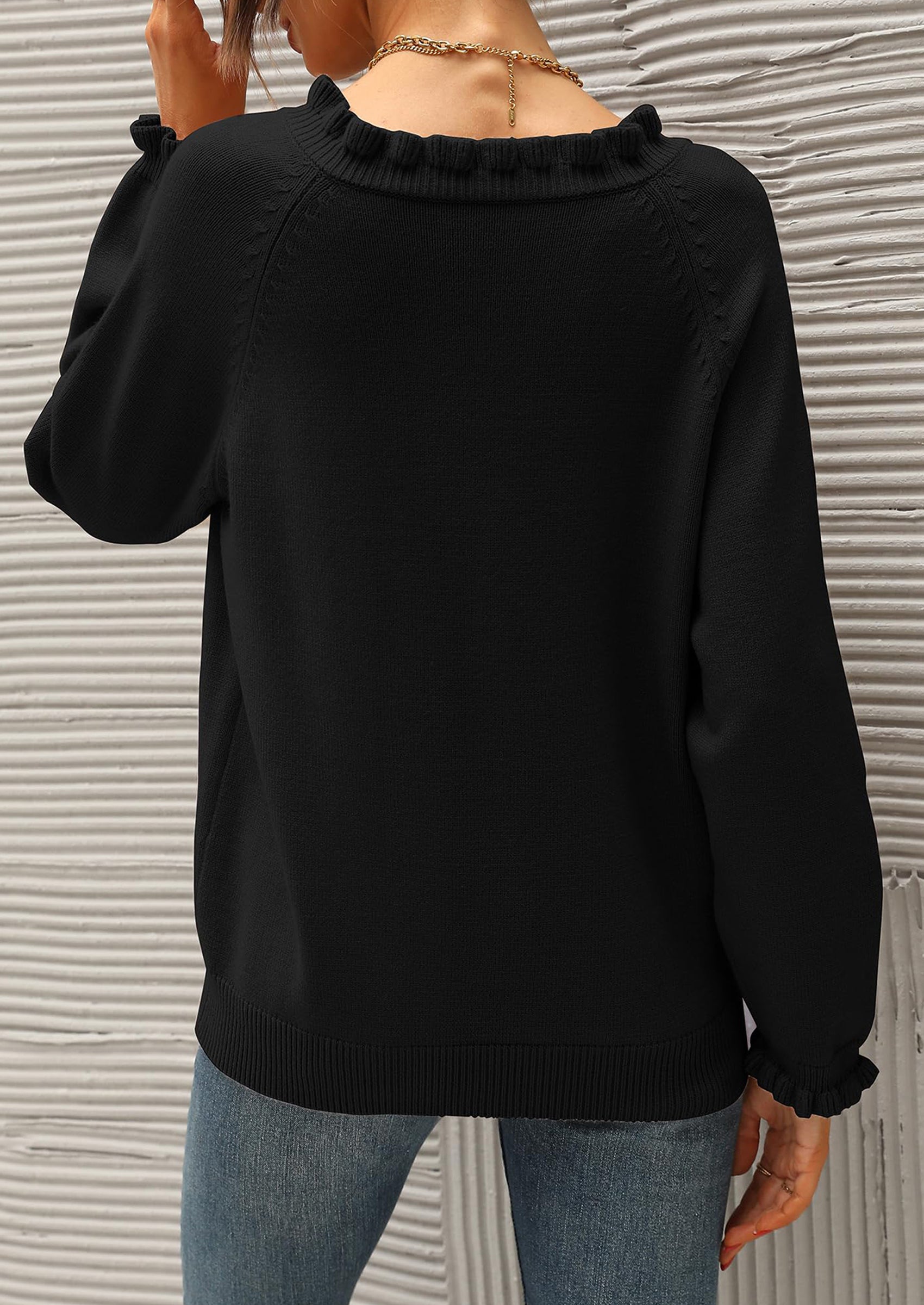 BTFBM Womens Sweaters Fall Winter Clothes 2025 Long Sleeve Button Down Ruffle Crew Neck Casual Knitted Pullover Tops PRETTYGARDEN