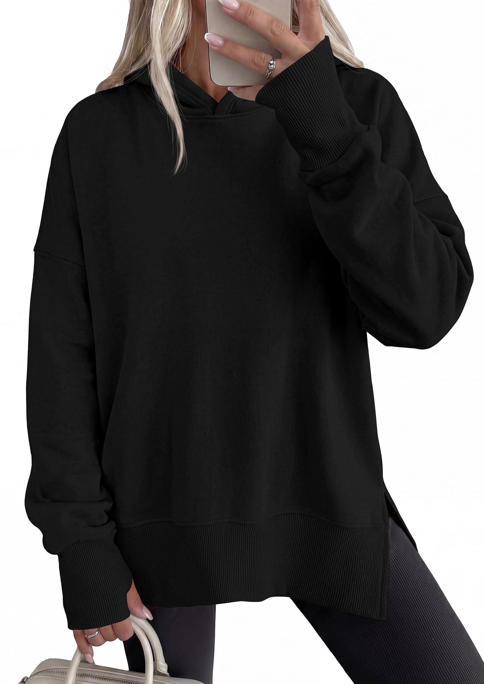 PRETTYGARDEN Womens Oversized Hoodies Side Slit Sweatshirts | Fall Fashion 2026 Trendy Outfits, Thumbholes & Unique Center Seam, Comfort Drop Shoulder Pullover, Chic Tunic for Leggings