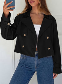 PRETTYGARDEN Cropped Trench Coat For Women Short Jacket  Soft Lightweight Coats, Lapel Double Breasted, Long Sleeve Loose Fit, Casual Work Office Jackets, Fall Winter Outwear