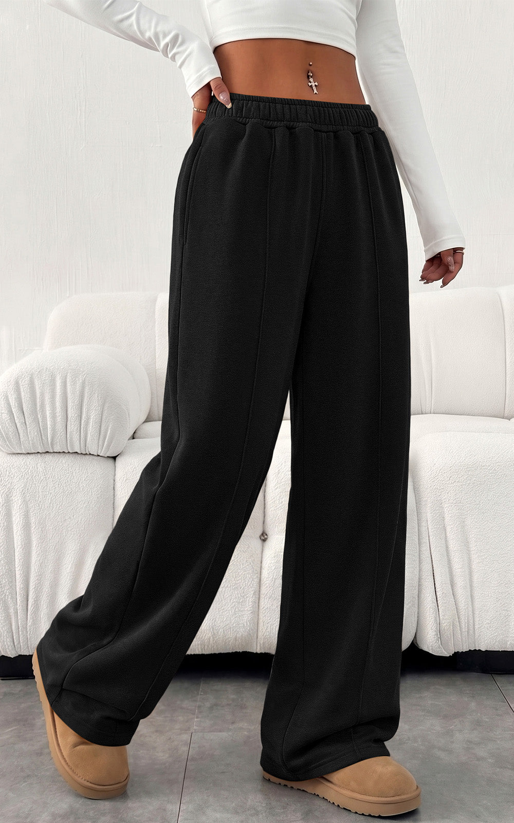 PRETTYGARDEN Fall Womens Sweatpants Baggy Wide Leg Pants with Pockets | Elastic Waist Loose Trousers Pants for Women, Pleated Front Soft Cotton Sweatpants Women, Fashion Outfits,Jogger Sweatpant