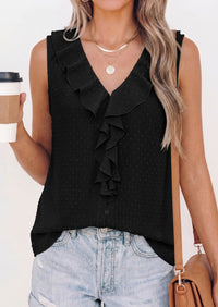 PRETTYGARDEN Womens Tank Tops 2026 Summer Dressy Casual Blouses Sleeveless Ruffle V Neck Swiss Dot Button Down Work Shirts PRETTYGARDEN