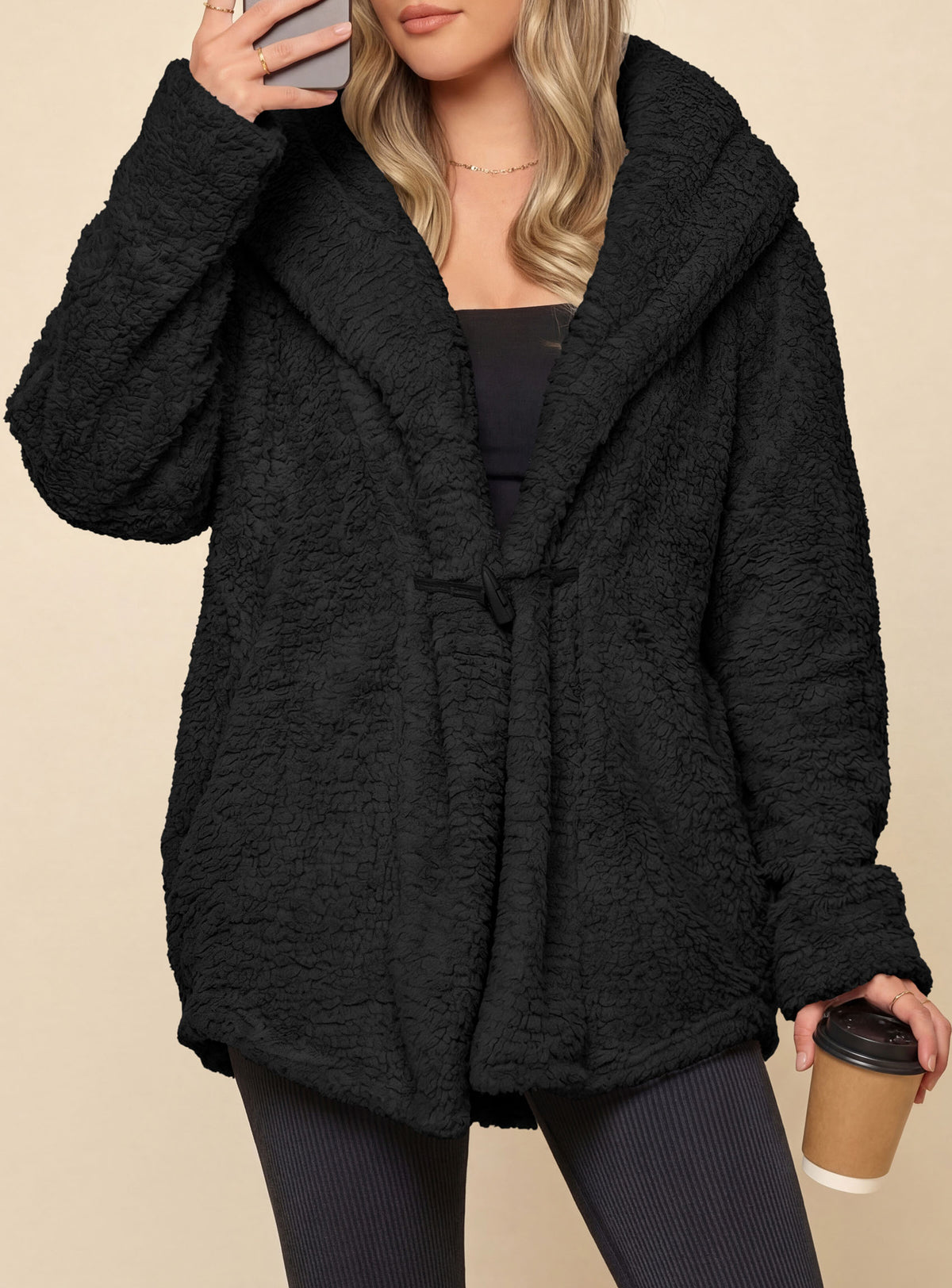 PRETTYGARDEN Women's Winter Warm Coats Hooded Faux Fur Sherpa Jacket  Fuzzy Fleece, Thumb Holes, Long Sleeve Pockets, Teddy Bear Jackets, Trendy Casual Fall Clothes, Holiday Going Out Outfits