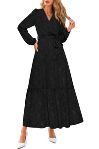 PRETTYGARDEN Womens Long Sleeve Boho Floral Wrap Maxi Dress  Fall Wedding Guest Dresses 2026, Chiffon Flowy Long Dresses, Casual Tie Waist V Neck Dress, Modest A Line Ruffle Tiered Dress