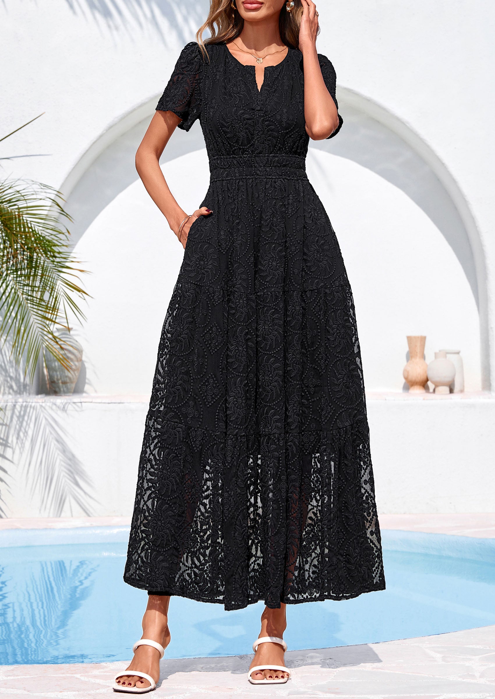 PRETTYGARDEN Womens Boho Maxi Dress 2026 Floral Summer Spring Short Sleeve V Neck A Line Embroidered Beach Vacation Dresses