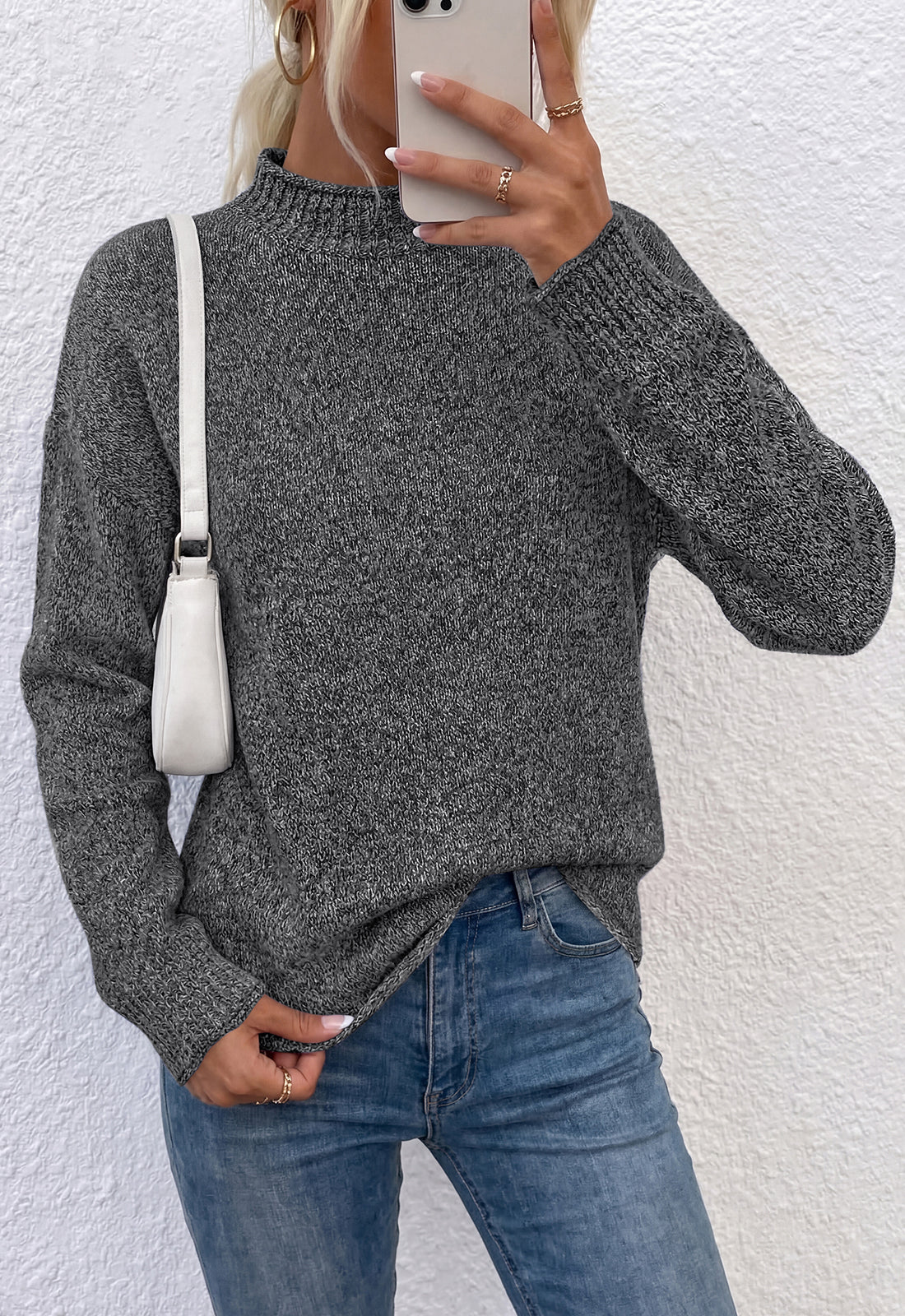 PRETTYGARDEN Womens Sweaters 2026 Mock Neck Ribbed Knit Fall Outfits | Long Sleeve Pullover Tops, Rolled Edge, Loose Fit, Soft Cotton Fabric, Comfy Cozy Sweater, Versatile Casual Cute Clothes