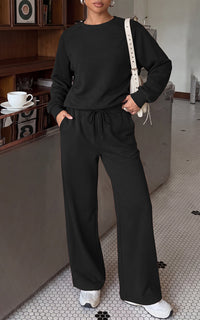 PRETTYGARDEN 2 Piece Lounge Sets Fall Matching Sweatsuits Women Clothing | Loose Crewneck Sweatshirts & Wide Leg Pants Pockets, Casual Sweat Set, Airport Travel Vacation 0utfits, Fashion Tracksuits