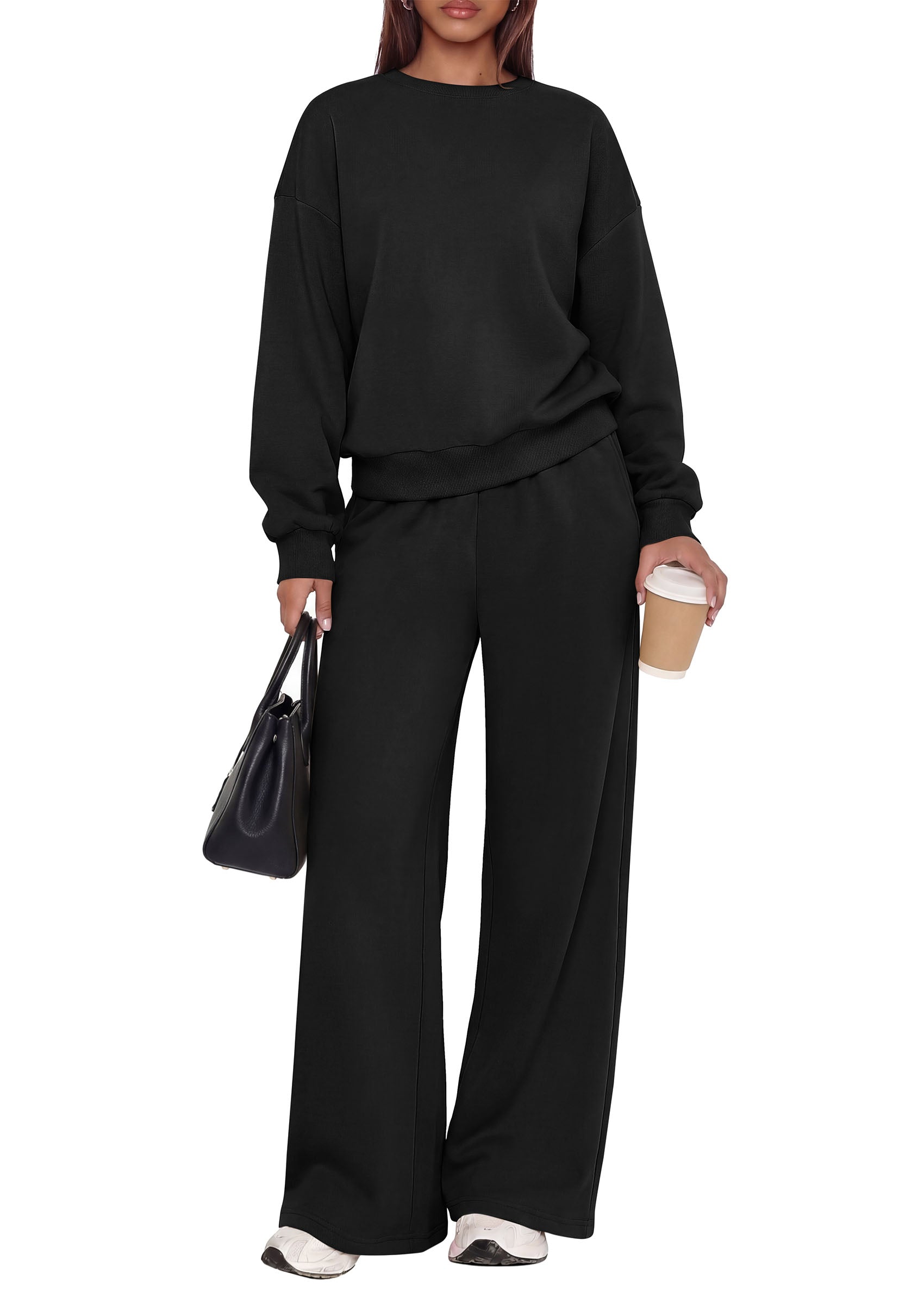 PRETTYGARDEN 2 Piece Lounge Sets for Women Casual Sweatsuits | Soft Stretchy,Drop Shoulder Crew Neck Sweatshirt & Wide Leg Pants,Workout Airport Matching Set Tracksuit,Fall Winter Outfits
