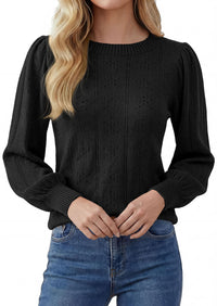 PRETTYGARDEN Women Fall Fashion Hollow Out Holiday Sweaters | Stretchy Cozy Knit, Puff Long Sleeve Pullover Tops, Crewneck Loose Fit, Dressy Casual Blouse, Trendy Winter Going Out Outfits