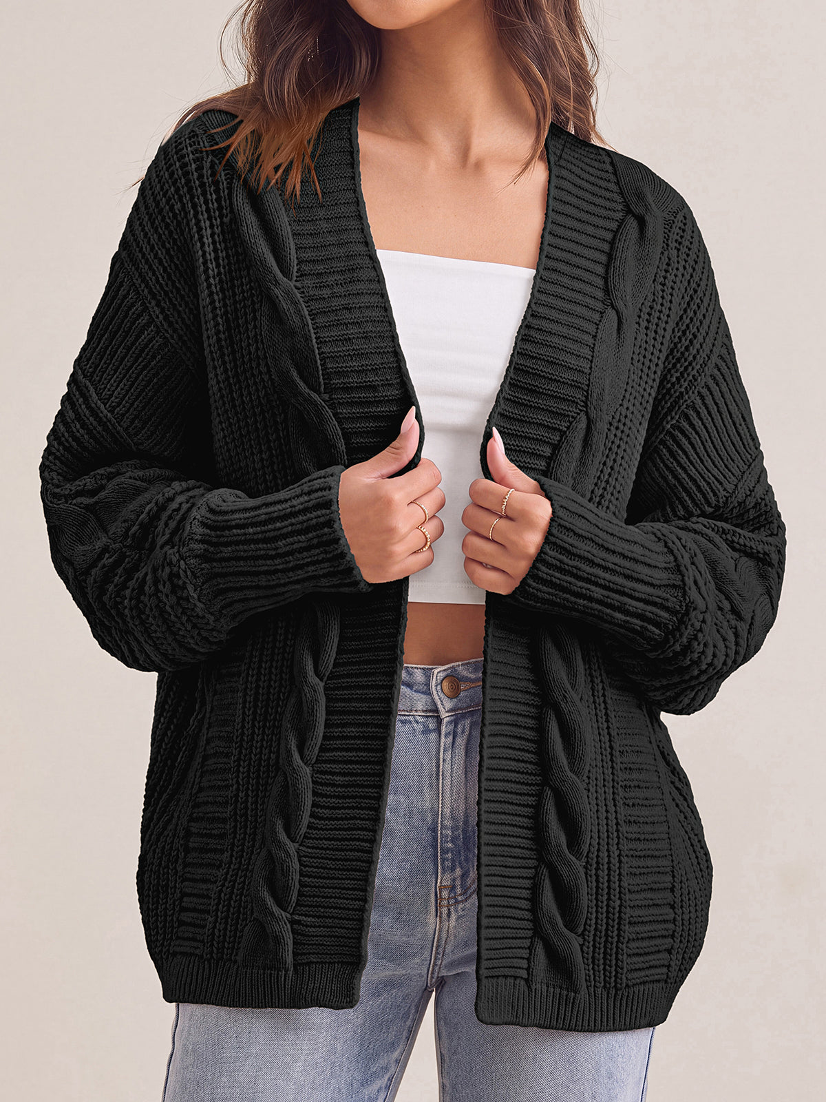 PRETTYGARDEN Chunky Open Front Cable Knit Cardigan Sweaters for Women Coats Loose Fit Batwing Long Sleeve Sweater, Soft Cozy Casual Cardigans, Holiday Travel Vacation Outfits, Trendy Fashion Outerwear