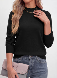 PRETTYGARDEN Womens Fall Mock Neck Long Sleeve Sweater  Soft Stretchy Fabric, V-Shape Knit Pattern, Chic Puff Sleeves, Ribbed Trim Pullover Sweaters, Casual Work Office Outfits