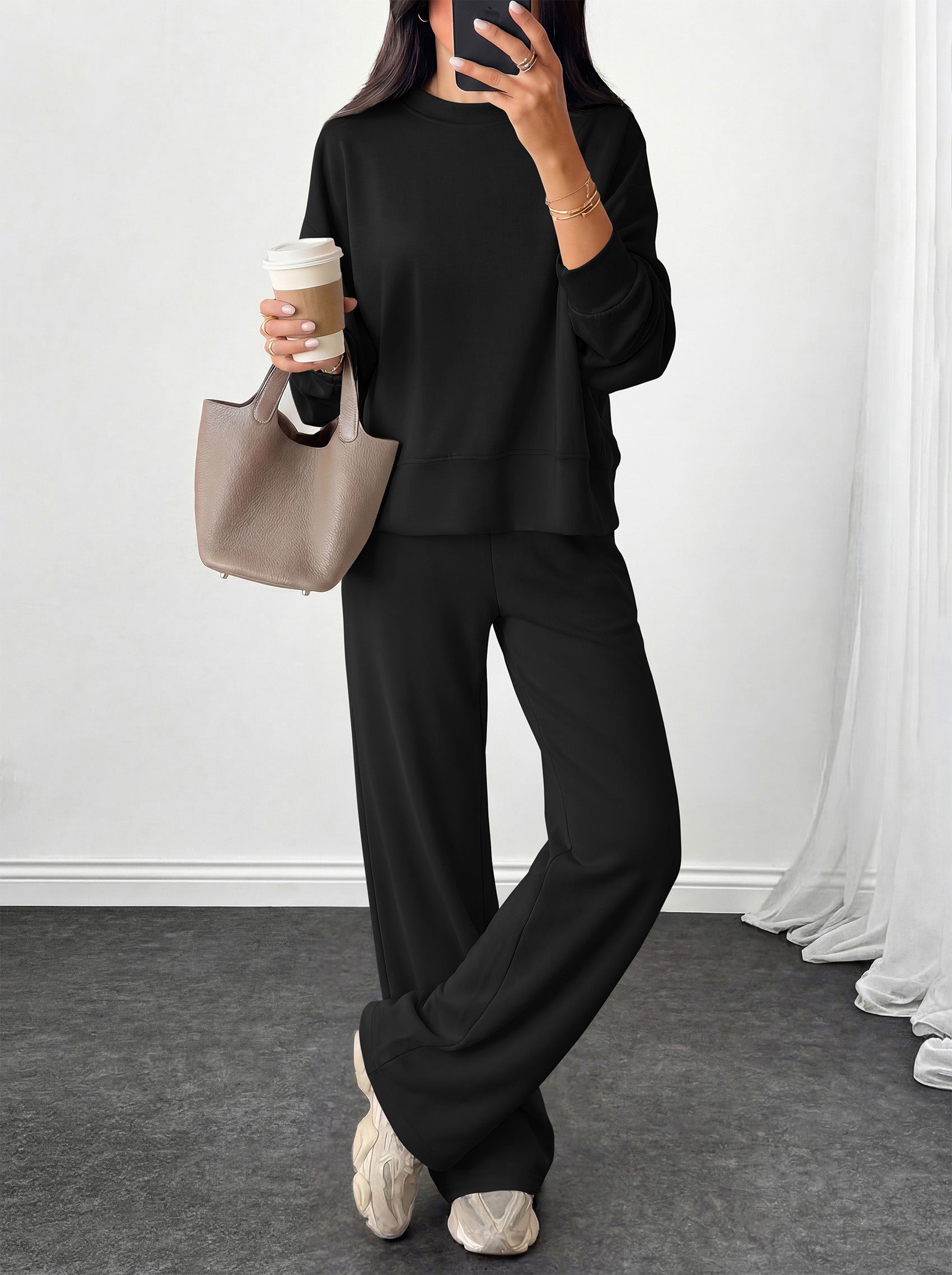 PRETTYGARDEN Womens 2 Piece Outfits Fall Sweatsuits Matching Lounge Sets  | Crewneck Long Sleeve Sweatshirt, Wide Leg Pants Sets with Pockets & Drawstring, Casual Tracksuit, Travel Airport Outfits 2026