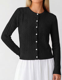 PRETTYGARDEN Women Lightweight Button Up Cardigan Sweaters | Soft Stretchy, Cozy Cable Knit, Long Sleeve Crew Neck, Trendy Cardigans, Cute Casual Outfits, Early Fall Fashion Clothing