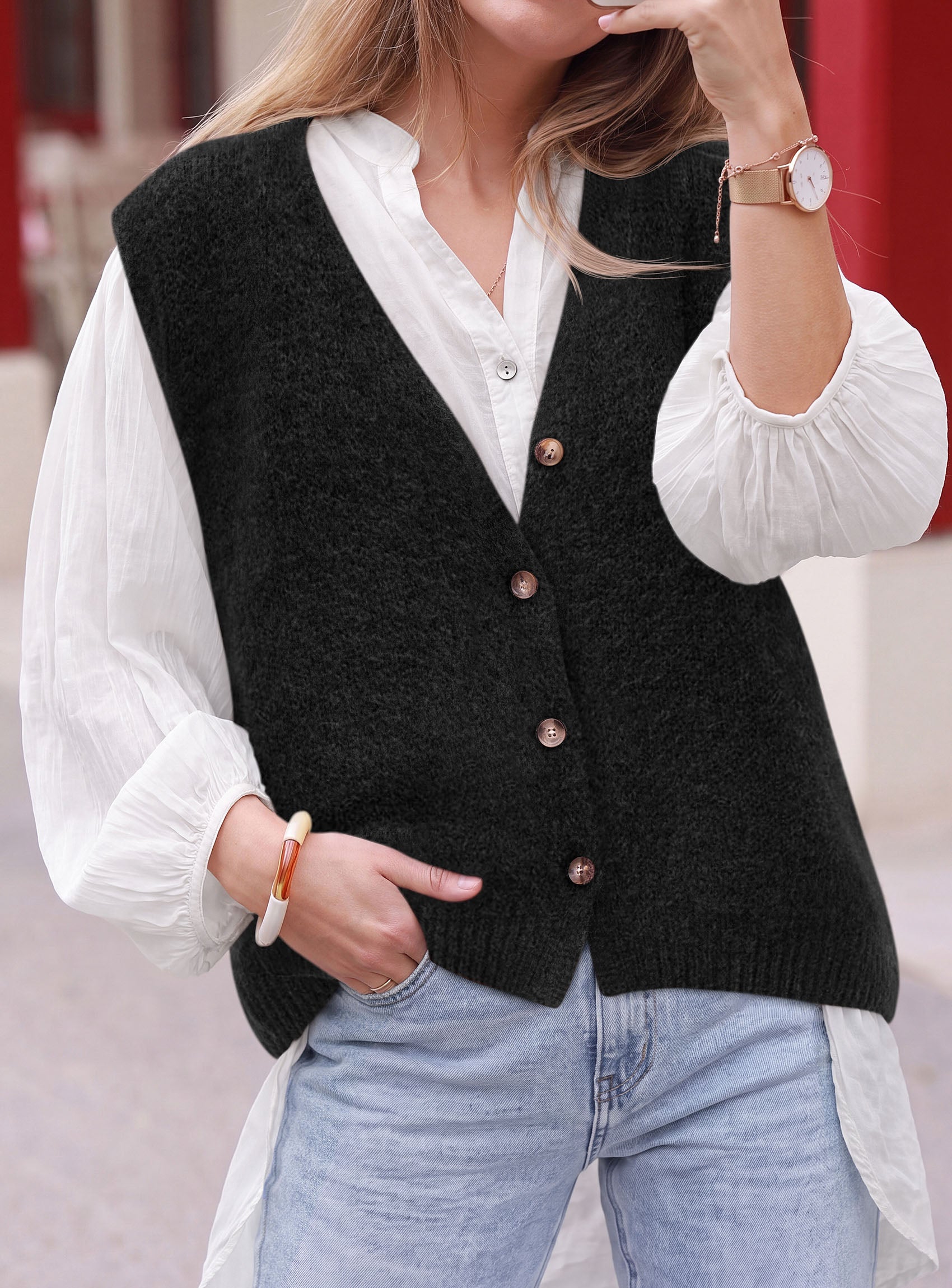 PRETTYGARDEN Womens Fall Sleeveless Button Down Sweater Vest  Soft Knit Fabric, Fashion Deep V Neck, Casual Loose Fit Sweater, Going Out Outfits, 2026 Trendy Winter Clothes