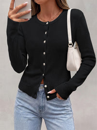 PRETTYGARDEN Fall Fitted Cardigan Sweaters for Women Button Down  | Basic Crewneck Long Sleeve Sweater Tops, Ribbed Trim, Slim Fit, Open Front, Daily Wear, Work, Date, Travel, Fashion Clothing