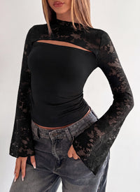 PRETTYGARDEN Womens Tops Fall Sexy Bell Long Sleeve Shirts Cut Out Fitted Y2k Lace Tshirt Ruched Going Out Crop Top 2026