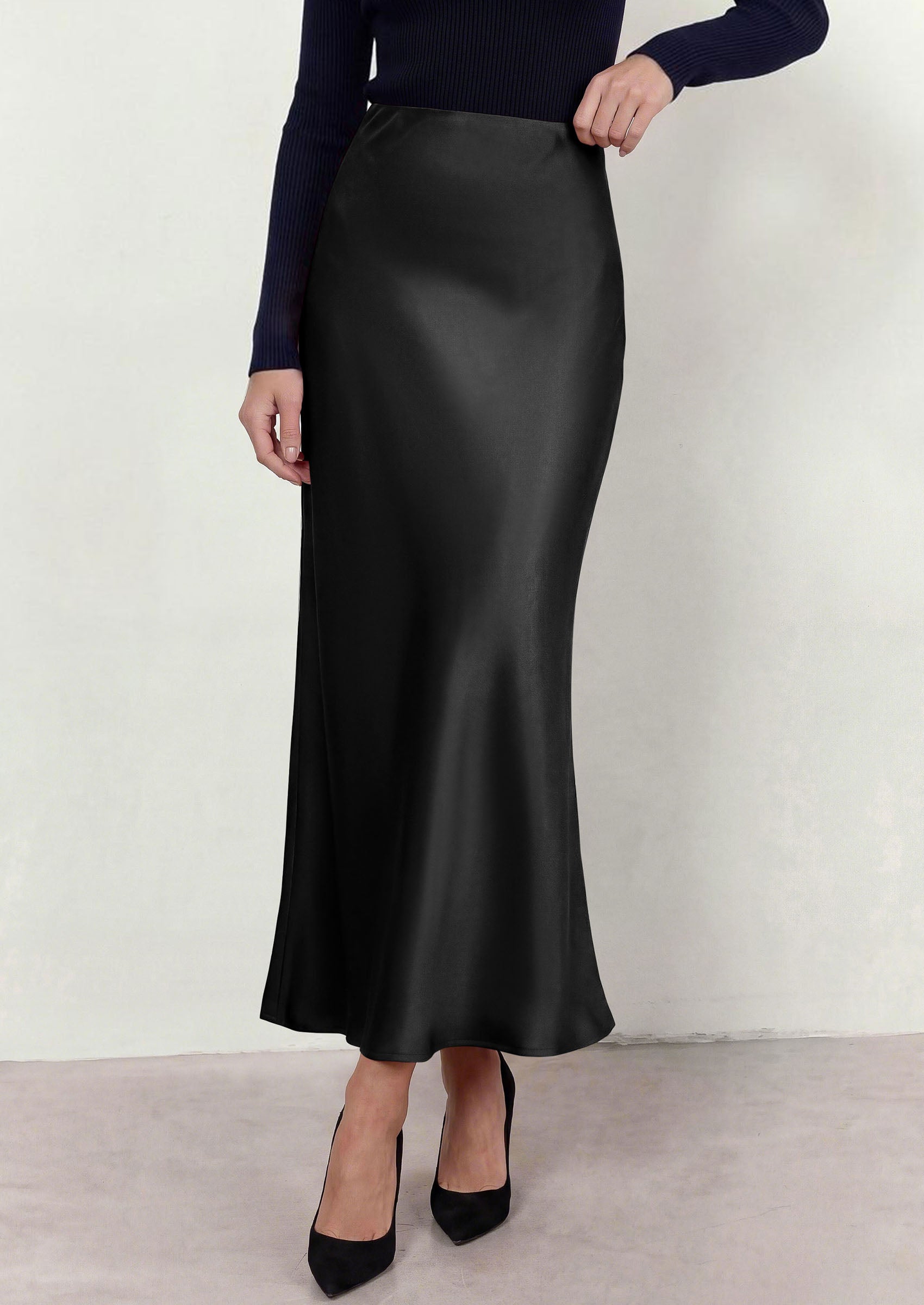 PRETTYGARDEN Women's 2026 Fall Fashion Maxi Long Skirts Trendy Silk Satin High Waisted A Line Mermaid Business Casual Outfits