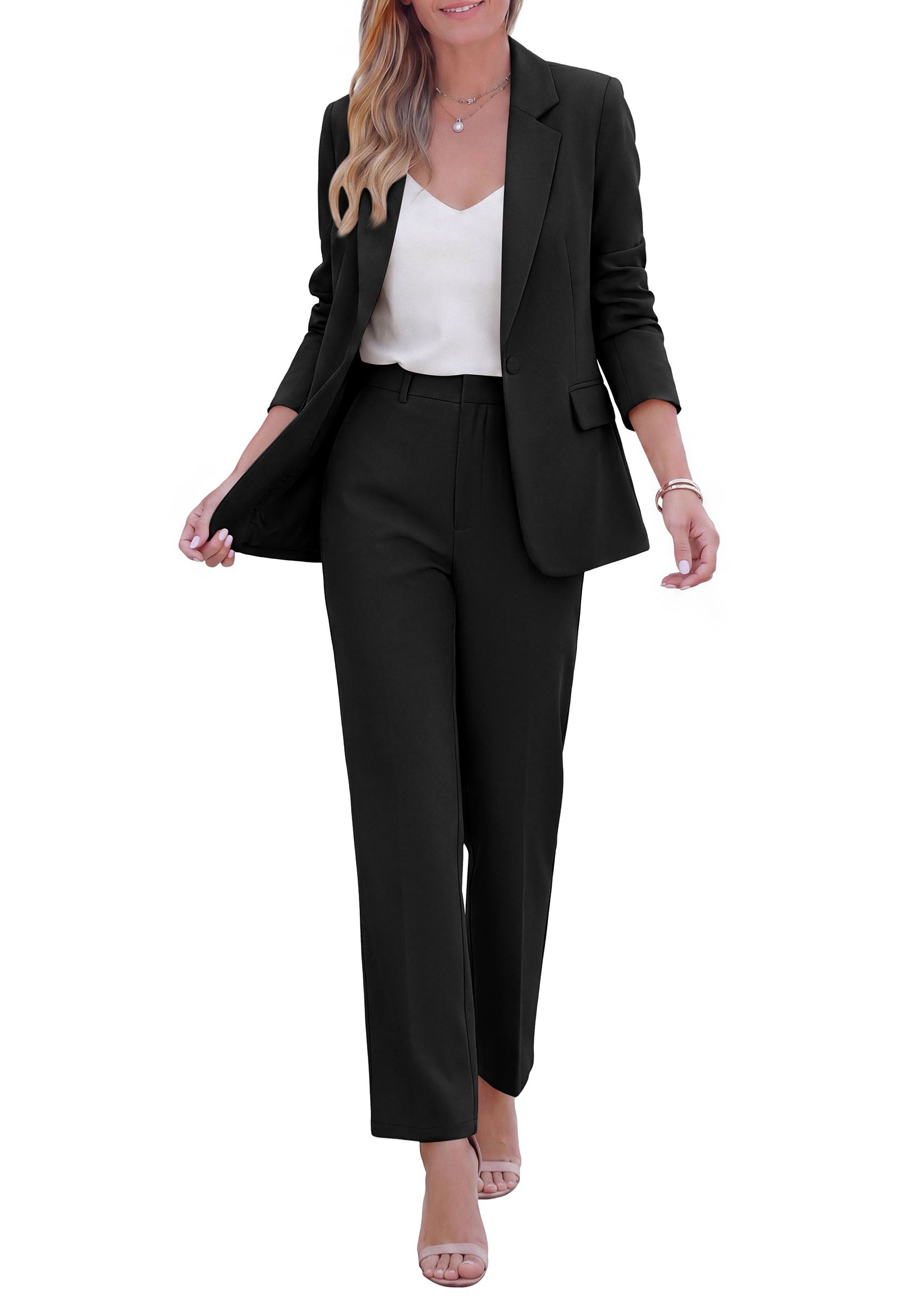 PRETTYGARDEN Two Piece Sets for Women Dressy Pant Suits | Lapel Blazer,Straight Leg Dress Pants,Professional Interview Suit Set,Business Casual Outfits,Office Work Clothes,Fall Winter