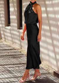 PRETTYGARDEN Women's Summer Satin Dress Elegant Sleeveless Mock Neck Cocktail Party Maxi Dresses