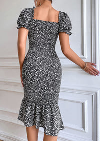 PRETTYGARDEN Bodycon Midi Dresses Summer Floral Puff Sleeve Mermaid Cocktail Baby Shower Photoshoot Maternity Dress