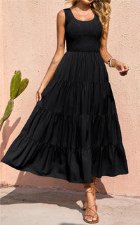 PRETTYGARDEN Women's 2026 Casual Loose Plain Maxi Sundress Smocked Tank Dress Sleeveless Summer Beach Tiered Long Dresses