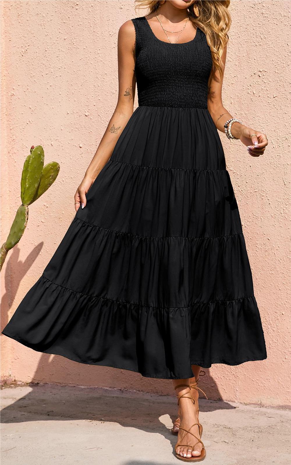 PRETTYGARDEN Women's 2026 Casual Loose Plain Maxi Sundress Smocked Tank Dress Sleeveless Summer Beach Tiered Long Dresses
