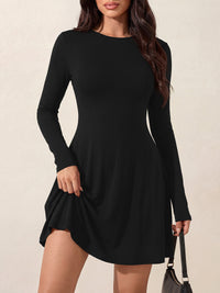PRETTYGARDEN Womens Fall Mini Dress 2026 Crewneck Long Sleeve Tie Back Waist A Line Flowy Casual Dresses Fashion Outfits