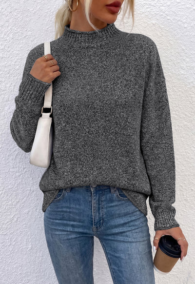 PRETTYGARDEN Womens Sweaters 2026 Mock Neck Ribbed Knit Fall Outfits | Long Sleeve Pullover Tops, Rolled Edge, Loose Fit, Soft Cotton Fabric, Comfy Cozy Sweater, Versatile Casual Cute Clothes