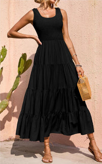 PRETTYGARDEN Women's 2026 Casual Loose Plain Maxi Sundress Smocked Tank Dress Sleeveless Summer Beach Tiered Long Dresses