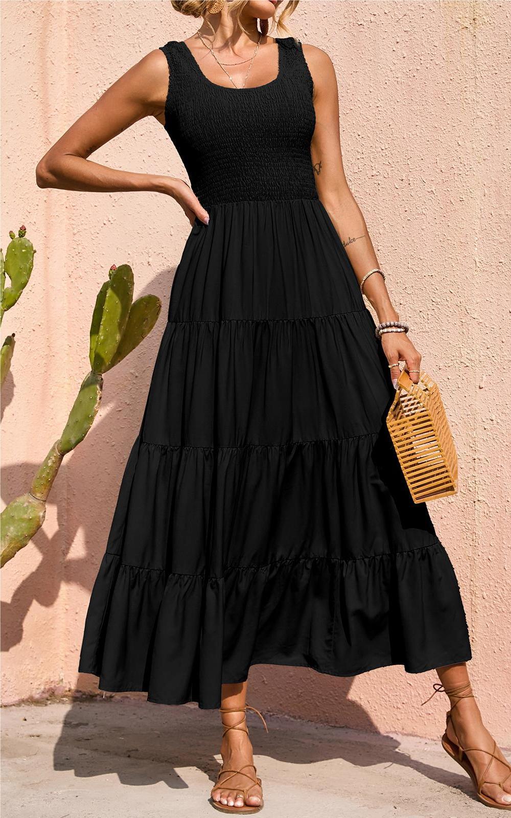 PRETTYGARDEN Women's 2026 Casual Loose Plain Maxi Sundress Smocked Tank Dress Sleeveless Summer Beach Tiered Long Dresses